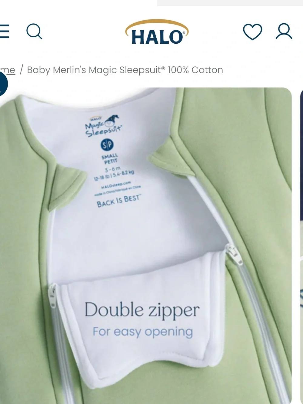 Halo Sage Green Infant Sleepsuit with Double Zipper